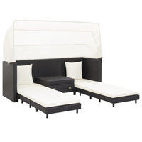 Extendable 3-Seater Sofa Bed with Roof Poly Rattan Black Kings Warehouse 