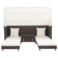 Extendable 3-Seater Sofa Bed with Roof Poly Rattan Brown Kings Warehouse 