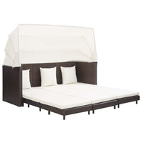 Extendable 3-Seater Sofa Bed with Roof Poly Rattan Brown Kings Warehouse 