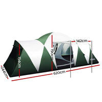 Family Camping Tent 12 Person Hiking Beach Tents (3 Rooms) Green Camping Supplies Kings Warehouse 