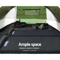 Family Camping Tent 12 Person Hiking Beach Tents (3 Rooms) Green Camping Supplies Kings Warehouse 