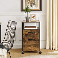 File Cabinet with 2 Drawers, Wheels and Open Compartment Rustic Brown and Black Kings Warehouse 