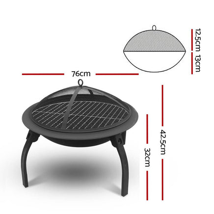 Fire Pit BBQ Charcoal Grill Smoker Portable Outdoor Camping Garden Pits 30" Firepits Kings Warehouse 