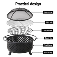 Fire Pit BBQ Grill Smoker Portable Outdoor Fireplace Patio Heater Pits 30" Grillz Kings Warehouse 