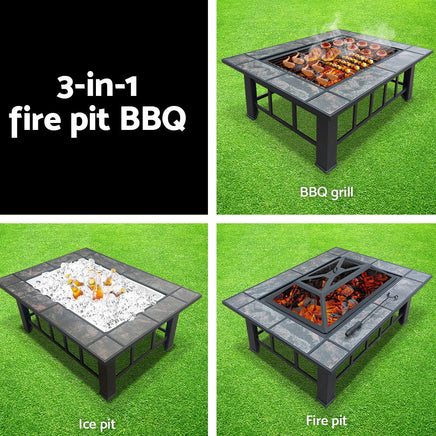 Fire Pit BBQ Grill Stove Table Ice Pits Patio Fireplace Heater 3 IN 1 Garden Kings Warehouse 
