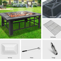 Fire Pit BBQ Grill Stove Table Ice Pits Patio Fireplace Heater 3 IN 1 Garden Kings Warehouse 
