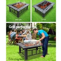Fire Pit BBQ Grill Table Outdoor Garden Patio Camping Wood Charcoal Fireplace Garden Kings Warehouse 