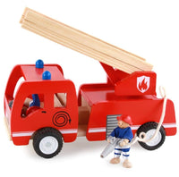 Fire truck wooden 3 years + with ladder and firemen Fire engine Red Kings Warehouse 