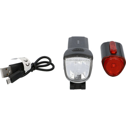 Fischer LED Bike Light Set 30Lux USB with rear floor light Kings Warehouse 