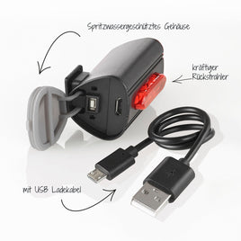 Fischer LED Bike Light Set 30Lux USB with rear floor light Kings Warehouse 