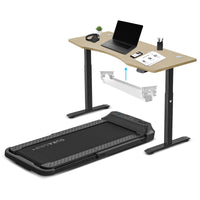 Fitness V-FOLD Treadmill with ErgoDesk Automatic Standing Desk 1800mm in Oak/Black with Cable Management Kings Warehouse 