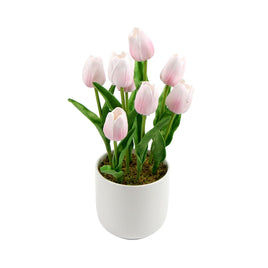 Flowering Pink Artificial Tulip Plant Arrangement With Ceramic Bowl 35cm Kings Warehouse 