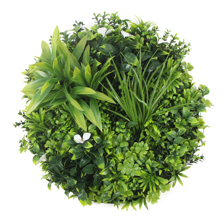 Flowering White Artificial Green Wall Disc UV Resistant 100cm (White Frame) Kings Warehouse 