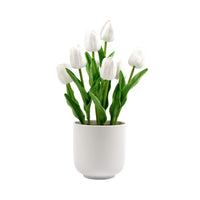 Flowering White Artificial Tulip Plant Arrangement With Ceramic Bowl 35cm Kings Warehouse 