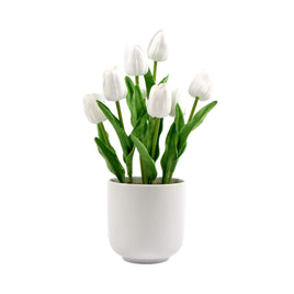 Flowering White Artificial Tulip Plant Arrangement With Ceramic Bowl 35cm Kings Warehouse 