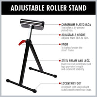 Foldable Roller Support Stand Adjustable Bench Holder 67-110cm Heavy Duty Steel Kings Warehouse 