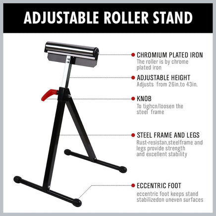 Foldable Roller Support Stand Adjustable Bench Holder 67-110cm Heavy Duty Steel Kings Warehouse 