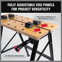 Foldable Work Bench Mobile Sawhorse Garage Trestle Wood Cutting Anti-slip Table Kings Warehouse 