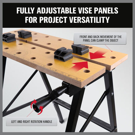 Foldable Work Bench Mobile Sawhorse Garage Trestle Wood Cutting Anti-slip Table Kings Warehouse 