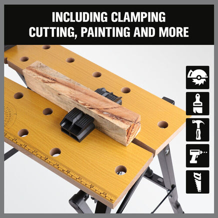 Foldable Work Bench Mobile Sawhorse Garage Trestle Wood Cutting Anti-slip Table Kings Warehouse 