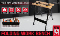 Foldable Work Bench Mobile Sawhorse Garage Trestle Wood Cutting Anti-slip Table Kings Warehouse 