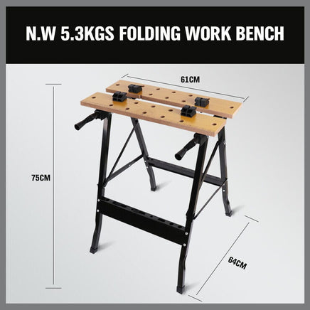 Foldable Work Bench Mobile Sawhorse Garage Trestle Wood Cutting Anti-slip Table Kings Warehouse 