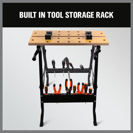 Foldable Work Bench Mobile Sawhorse Garage Trestle Wood Cutting Anti-slip Table Kings Warehouse 
