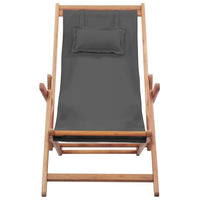 Folding Beach Chair Fabric and Wooden Frame Grey Kings Warehouse 