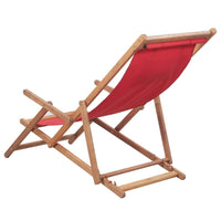 Folding Beach Chair Fabric and Wooden Frame Red Kings Warehouse 