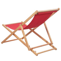 Folding Beach Chair Fabric and Wooden Frame Red Kings Warehouse 