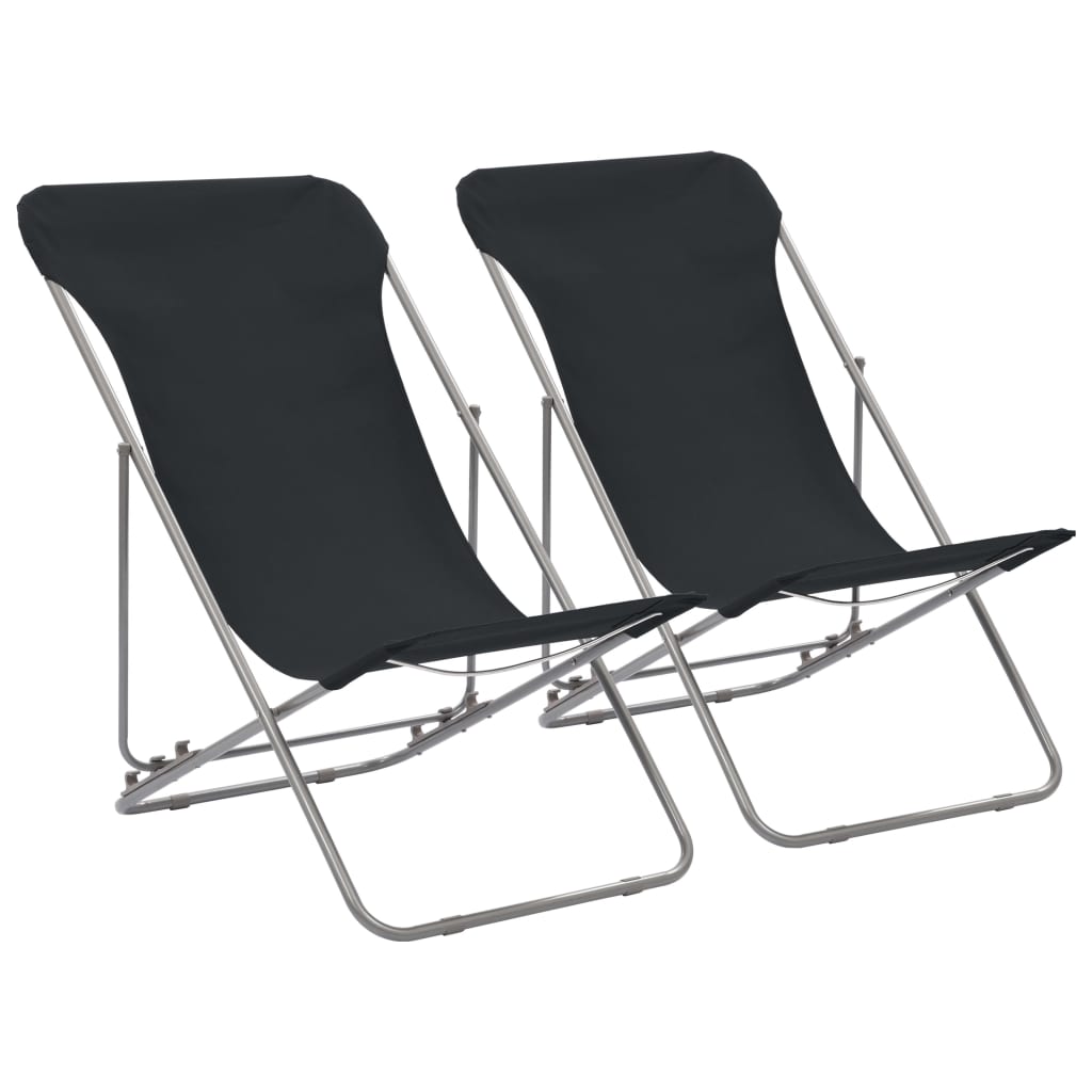Folding Beach Chairs 2 pcs Steel and Oxford Fabric Black Kings Warehouse 