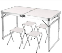 Folding Camping Table Aluminium Portable Picnic Outdoor BBQ Desk 4 Cloth Stool Kings Warehouse 