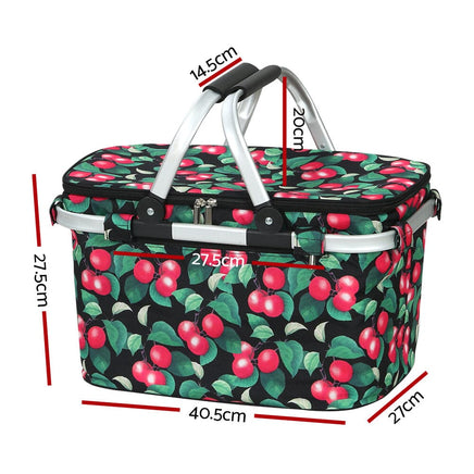 Folding Picnic Bag Basket Cooler Hamper Camping Hiking Insulated Lunch Kings Warehouse 