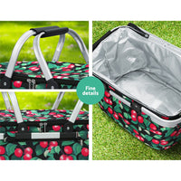 Folding Picnic Bag Basket Cooler Hamper Camping Hiking Insulated Lunch Kings Warehouse 
