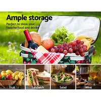 Folding Picnic Bag Basket Cooler Hamper Camping Hiking Insulated Lunch Kings Warehouse 