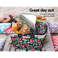 Folding Picnic Bag Basket Cooler Hamper Camping Hiking Insulated Lunch Kings Warehouse 