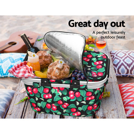 Folding Picnic Bag Basket Cooler Hamper Camping Hiking Insulated Lunch Kings Warehouse 