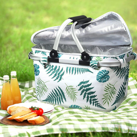 Folding Picnic Bag Basket Hamper Camping Hiking Insulated Lunch Cooler Kings Warehouse 