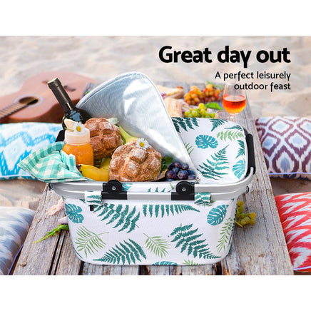 Folding Picnic Bag Basket Hamper Camping Hiking Insulated Lunch Cooler Kings Warehouse 