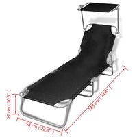 Folding Sun Lounger with Canopy Steel and Fabric Black Kings Warehouse 