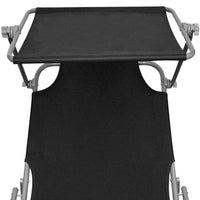 Folding Sun Lounger with Canopy Steel and Fabric Black Kings Warehouse 