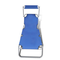 Folding Sun Lounger with Canopy Steel and Fabric Blue Kings Warehouse 