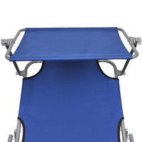 Folding Sun Lounger with Canopy Steel and Fabric Blue Kings Warehouse 