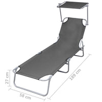 Folding Sun Lounger with Canopy Steel Grey Kings Warehouse 