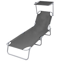 Folding Sun Lounger with Canopy Steel Grey Kings Warehouse 