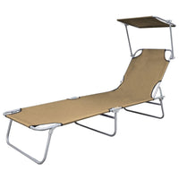 Folding Sun Lounger with Canopy Steel Taupe Kings Warehouse 