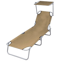 Folding Sun Lounger with Canopy Steel Taupe Kings Warehouse 