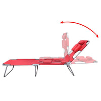 Folding Sun Lounger with Head Cushion Powder-coated Steel Red Kings Warehouse 