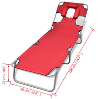 Folding Sun Lounger with Head Cushion Powder-coated Steel Red Kings Warehouse 