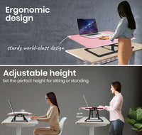 Fortia Desk Riser 74cm Wide Adjustable Sit to Stand for Dual Monitor, Keyboard, Laptop, Pink Kings Warehouse 